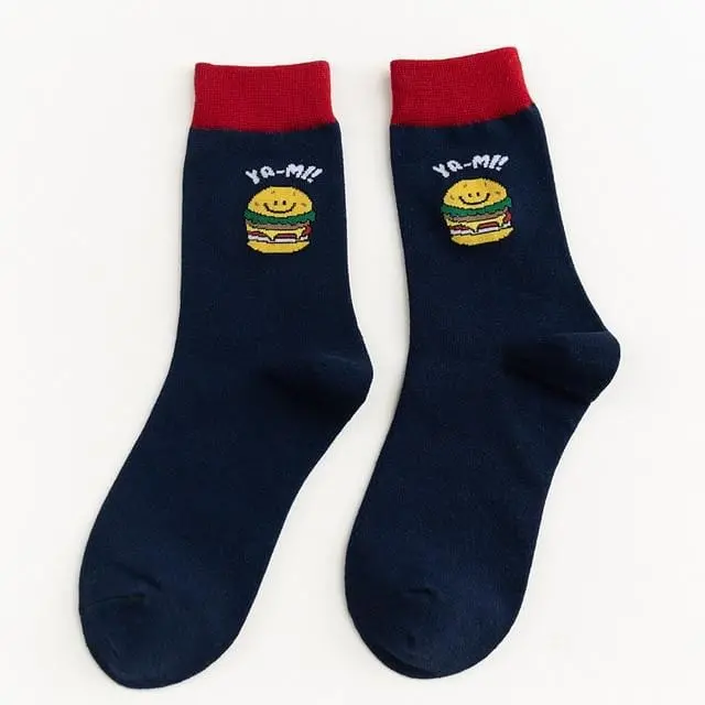 Women Socks Funny Cute Cartoon Fruits Banana Avocado Lemon Egg Cookie Donuts Food Happy Japanese Harajuku Skateboard Socks 25