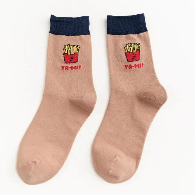 Women Socks Funny Cute Cartoon Fruits Banana Avocado Lemon Egg Cookie Donuts Food Happy Japanese Harajuku Skateboard Socks 25