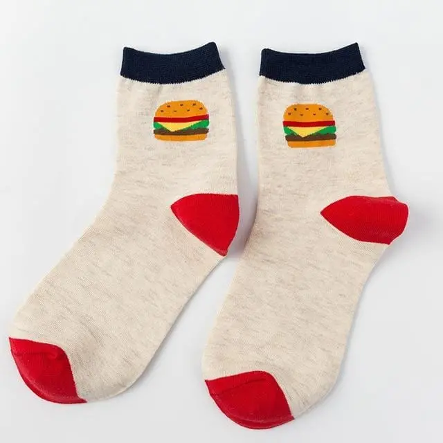 Women Socks Funny Cute Cartoon Fruits Banana Avocado Lemon Egg Cookie Donuts Food Happy Japanese Harajuku Skateboard Socks 27