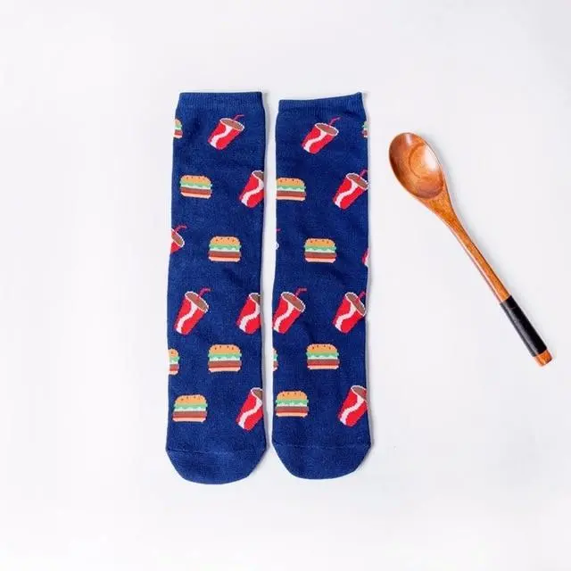 Women Socks Funny Cute Cartoon Fruits Banana Avocado Lemon Egg Cookie Donuts Food Happy Japanese Harajuku Skateboard Socks 27