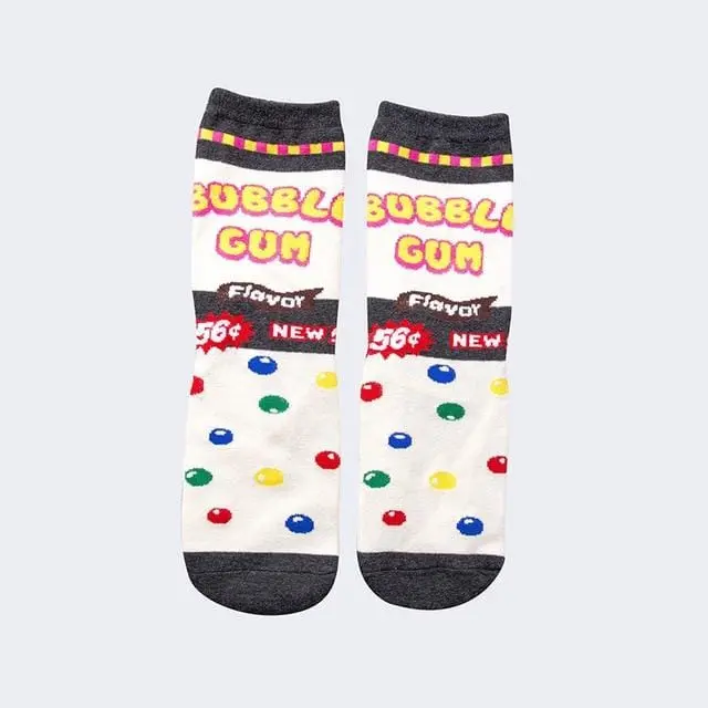 Women Socks Funny Cute Cartoon Fruits Banana Avocado Lemon Egg Cookie Donuts Food Happy Japanese Harajuku Skateboard Socks 9