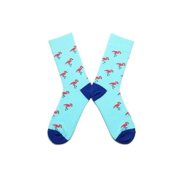 Women Socks Pink Green Cartoon Animals Flamingos Printed Harajuku Cute Funny Colorful Happy Female Casual Hip Hop Skate Hosiery 10
