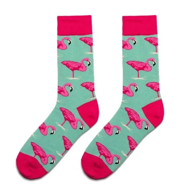 Women Socks Pink Green Cartoon Animals Flamingos Printed Harajuku Cute Funny Colorful Happy Female Casual Hip Hop Skate Hosiery 10