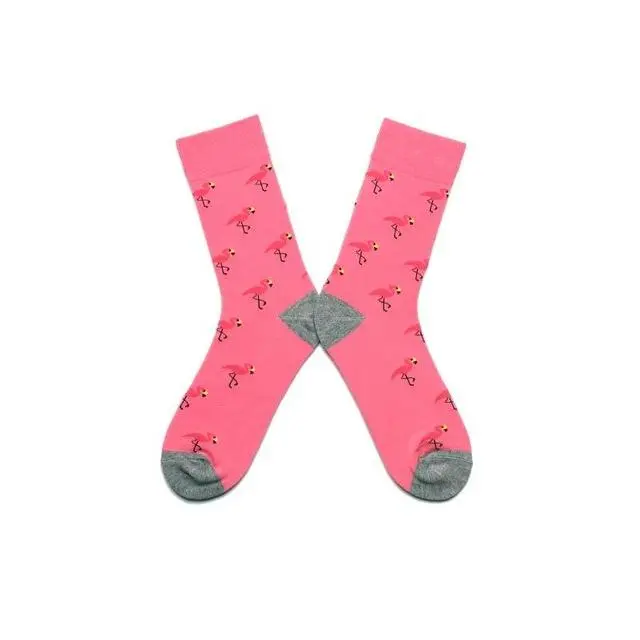 Women Socks Pink Green Cartoon Animals Flamingos Printed Harajuku Cute Funny Colorful Happy Female Casual Hip Hop Skate Hosiery 3