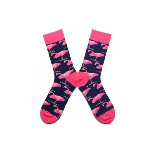 Women Socks Pink Green Cartoon Animals Flamingos Printed Harajuku Cute Funny Colorful Happy Female Casual Hip Hop Skate Hosiery 4