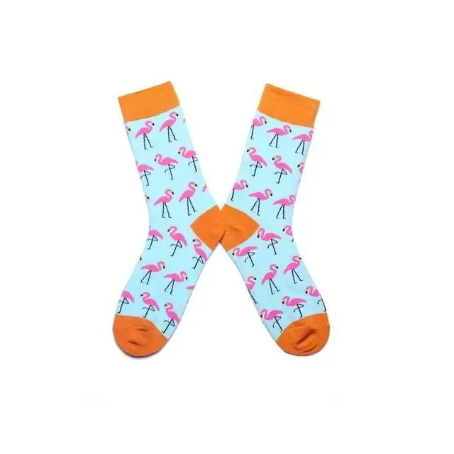 Women Socks Pink Green Cartoon Animals Flamingos Printed Harajuku Cute Funny Colorful Happy Female Casual Hip Hop Skate Hosiery 5