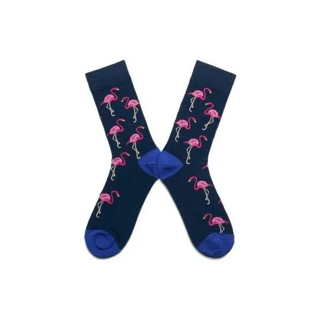 Women Socks Pink Green Cartoon Animals Flamingos Printed Harajuku Cute Funny Colorful Happy Female Casual Hip Hop Skate Hosiery 6