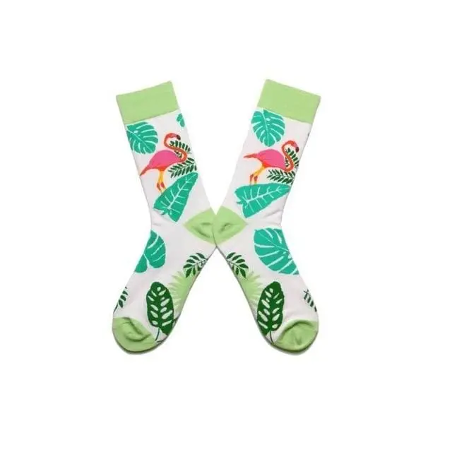 Women Socks Pink Green Cartoon Animals Flamingos Printed Harajuku Cute Funny Colorful Happy Female Casual Hip Hop Skate Hosiery 6
