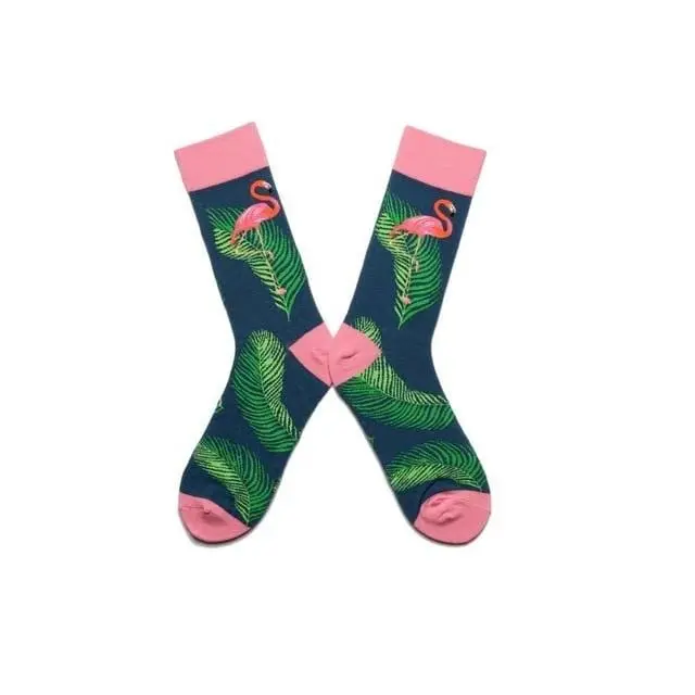 Women Socks Pink Green Cartoon Animals Flamingos Printed Harajuku Cute Funny Colorful Happy Female Casual Hip Hop Skate Hosiery 7