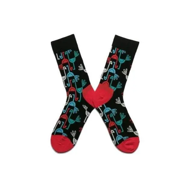 Women Socks Pink Green Cartoon Animals Flamingos Printed Harajuku Cute Funny Colorful Happy Female Casual Hip Hop Skate Hosiery 9