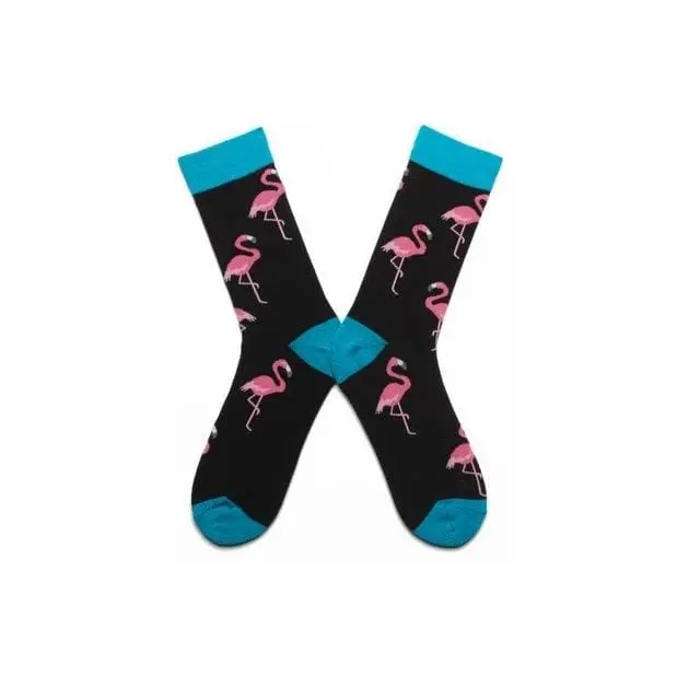 Women Socks Pink Green Cartoon Animals Flamingos Printed Harajuku Cute Funny Colorful Happy Female Casual Hip Hop Skate Hosiery 9