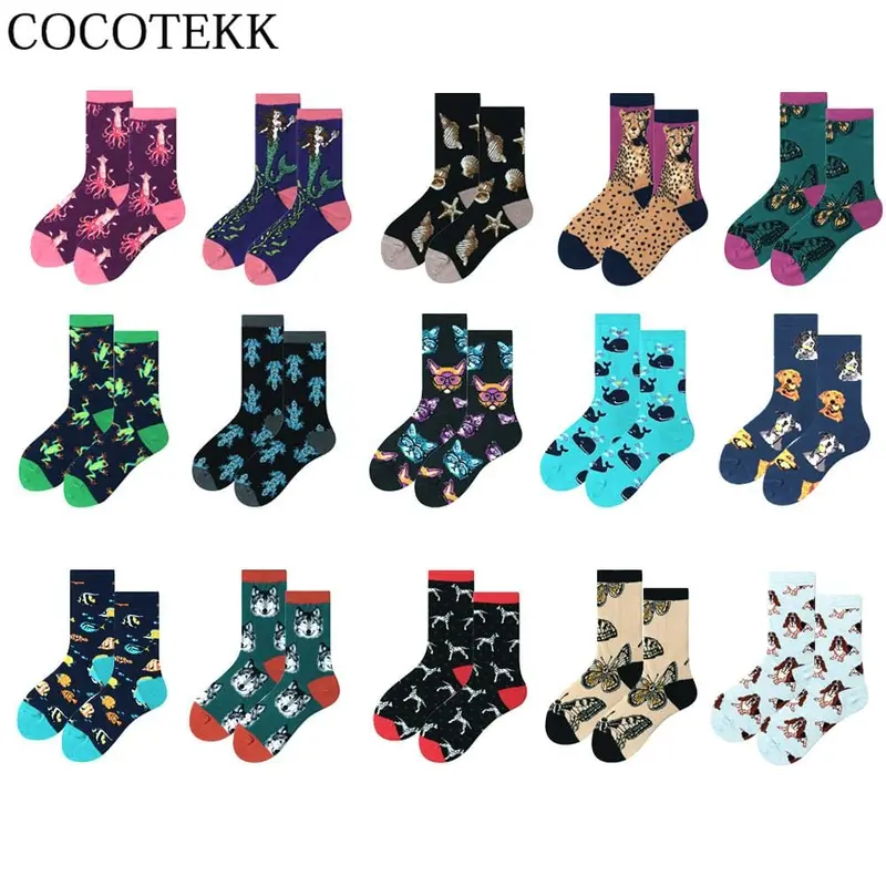 Women Socks Winter Cartoon Creativity Leopard Cat Animal Socks Harajuku Crazy Cotton Funny Casual Happy Socks Men Novelty Sox 1