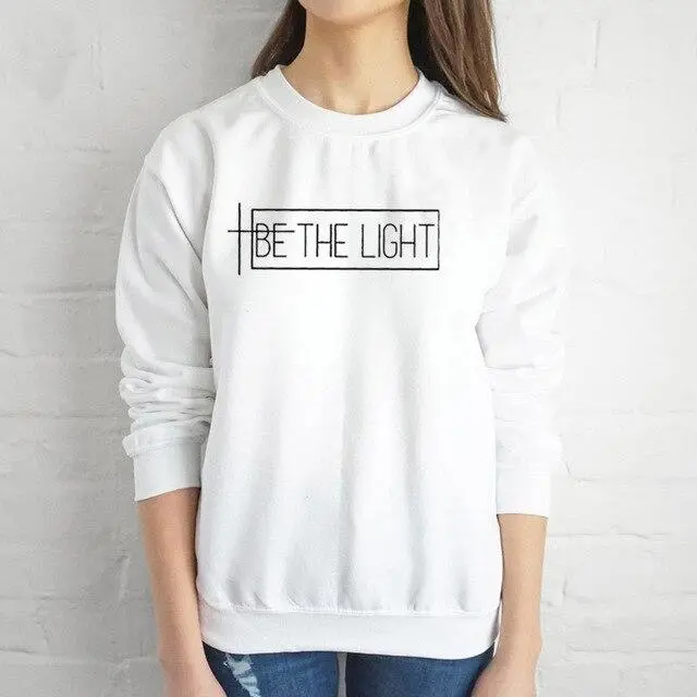 Women’s ‘Be the Light’ Christian Sweatshirt – Faith-Based Bible Quote Pullover Top