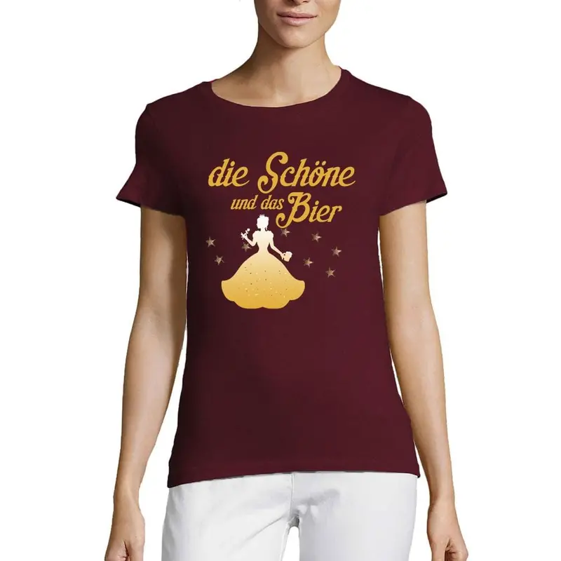 Women’S Short Sleeved T-Shirt Die Schöne Und Das Bier Burgundy 1