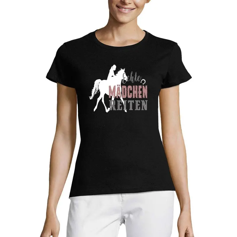Women's Short Sleeved T-Shirt Echte Madchen Reiten 1