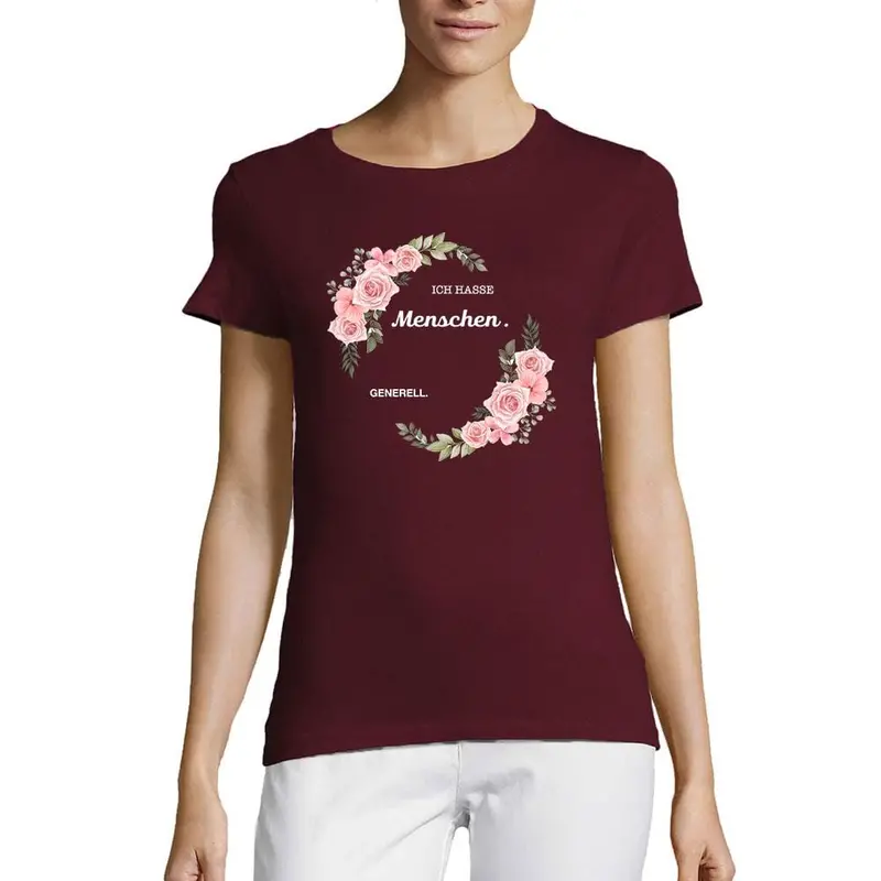 Women’S Short Sleeved T-Shirt Ich Hasse Menschen Generell Burgundy 1