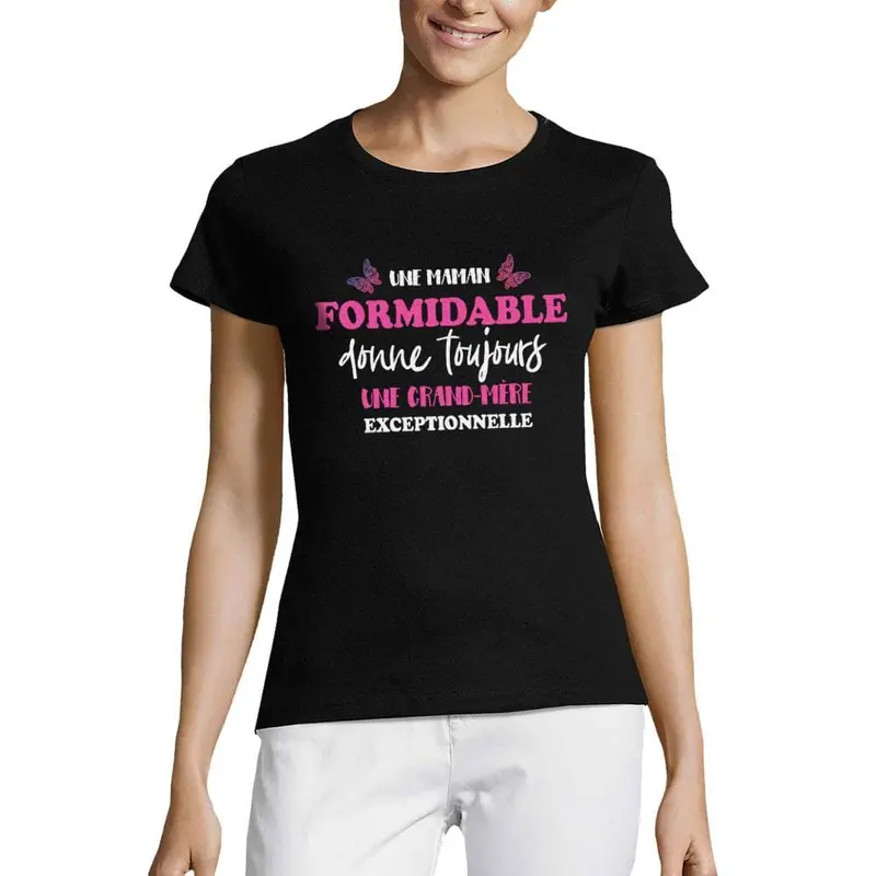 Women’S Short Sleeved T-Shirt Une Maman Formidable Donne Toujours Une Grand-Mère Exceptionnelle Deep Black 1