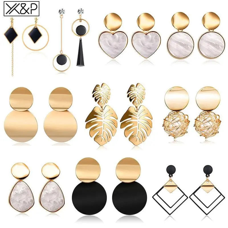 X&P New Korean Heart Statement Drop Earrings 2019 For Women Fashion Vintage Geometric Acrylic Dangle Hanging Earring Jewelry 1