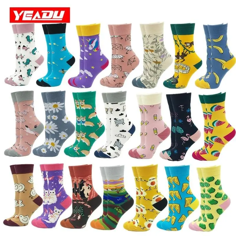 Yeadu New Harajuku Cotton Women's Socks Cute Soft Novelty Kawaii Funny Dog Cat Watermelon Bee Flamingo Sock For Girl Gift 1