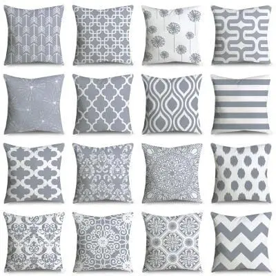 Zengia 45*45Cm Gray Geometric Cushion Cover Polyester Pillowcase Cojines Striped Decorative Pillows Case Throw Pillows For Sofa 1