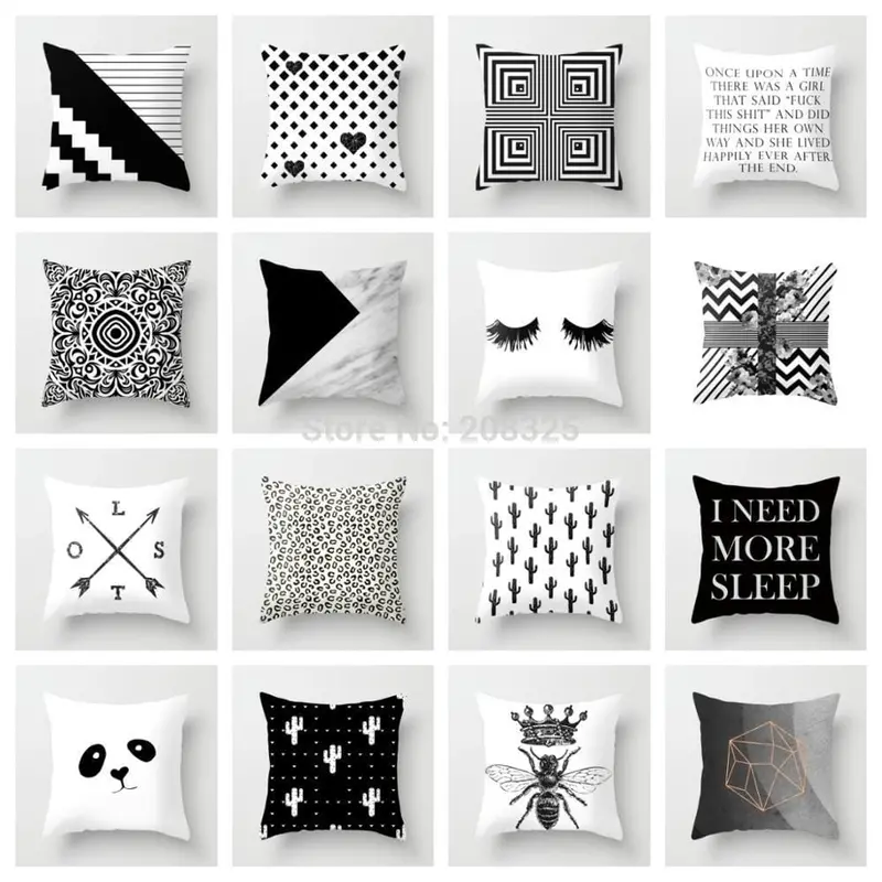 Zengia Geometric Cushion Cover Black And White Polyester Throw Pillow Case Striped Dotted Grid Triangular Geometric Art Cushion 1
