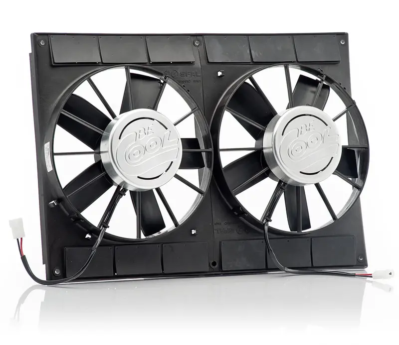 Be Cool Dual 13-Inch Puller Fan Assembly With Billet Aluminum Euro Black Cover 1