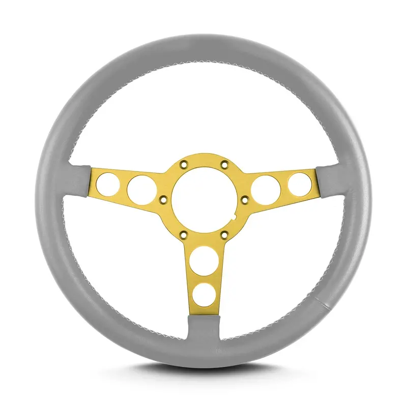 Lokar Lecarra Trans Am–Style Steering Wheel – Light Grey Leather, Gold-Anodized Spokes 1