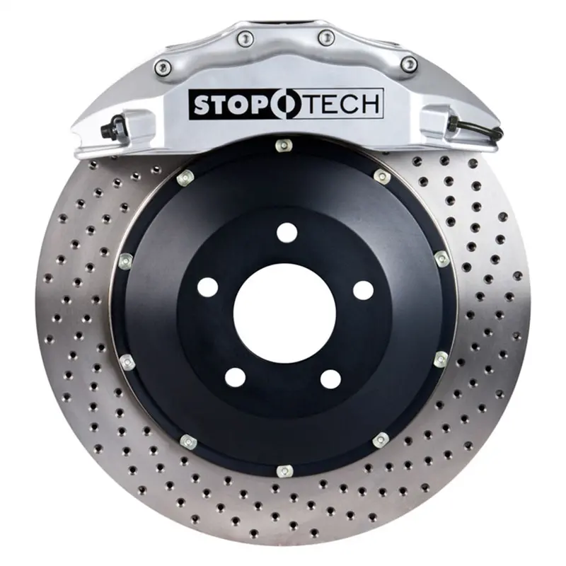 Stoptech 83.154.6700.62 Big Brake Kit – Front, Silver Calipers, Two-Piece Drilled Rotors 1