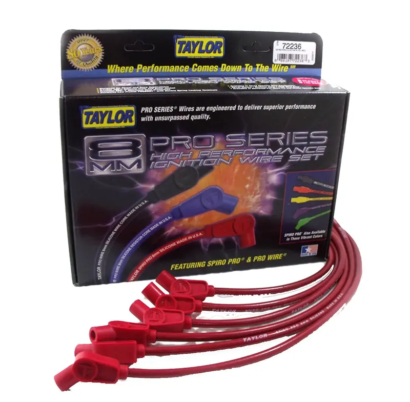 Taylor Cable 74271 Red 8Mm Spiro-Pro Ignition Wire Set — 11.75" Length, 180° Plug Boots 1